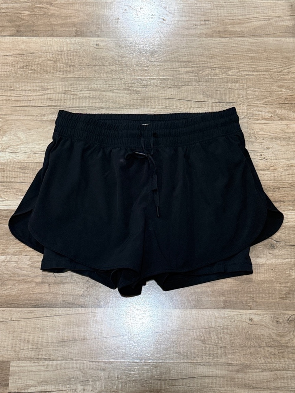 90 Degree By Reflex Black Layered Athletic Shorts with Drawstring large L